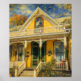 Fantasy Yellow Victorian Hus Poster
