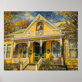 Fantasy Yellow Victorian Hus Poster