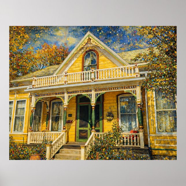 Fantasy Yellow Victorian Hus Poster (Framsidan)