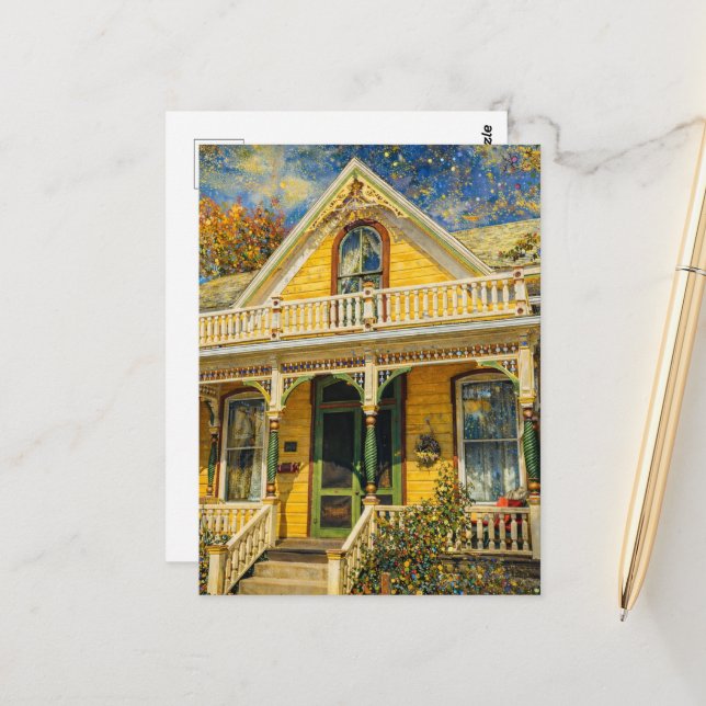 Fantasy Yellow Victorian  Vykort (Fram/Back In Situ)