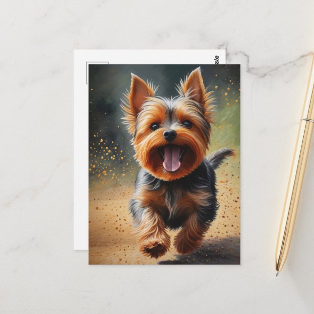 Fantasy Yorkshire Terrier Surreal Hund Art Vykort (Fram/Back In Situ)