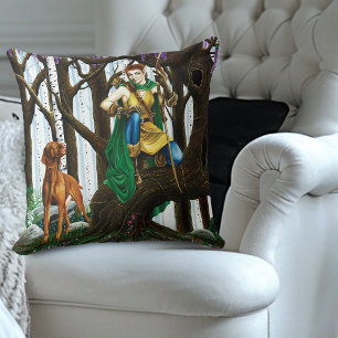 Fantasyälv Bågskytt Vizsla Hund Förtrollad Skog Kudde
