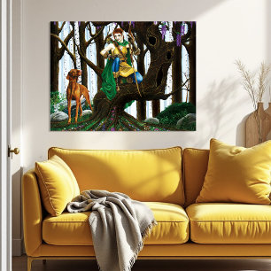 Fantasyälv Bågskytt Vizsla Hund Förtrollad Skog Poster