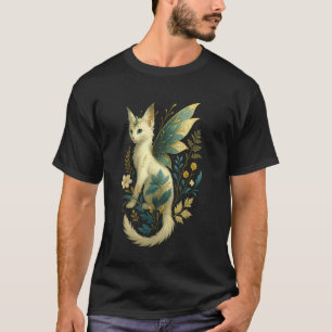 Fantasyälvskatt med blommiga vingar Magisk katt T Shirt