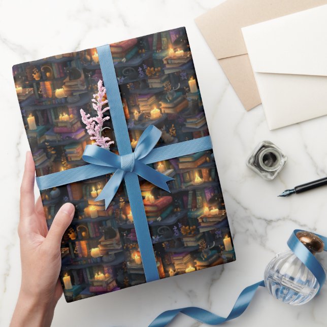 Fantasybibliotek Flytande Böcker Magiska Ljus Presentpapper (Gifting)