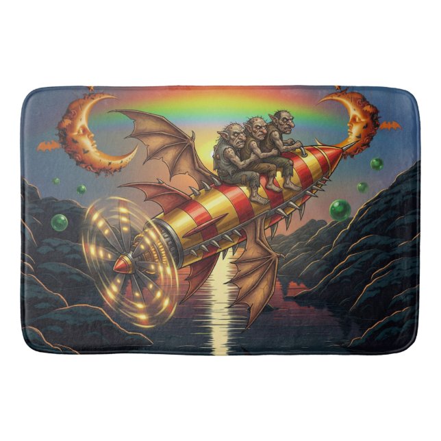 Fantasybild 3 Trollar På En Retro Raket Badrumsmatta (Framsidan)