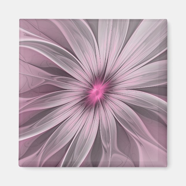 Fantasyblomma Abstrakt Plommon Blommig Fraktal Kon Magnet (Framsidan)