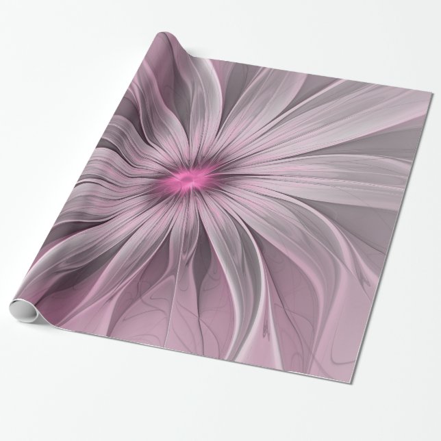 Fantasyblomma Abstrakt Plommon Blommig Fraktal Kon Presentpapper (Utrullad)