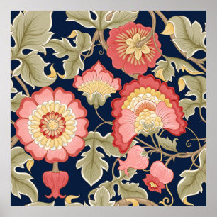Fantasyblommor i retro, vintage, jacobean embr poster