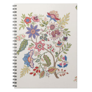 Fantasyblommor i retro, vintage, jacobean embroi anteckningsbok
