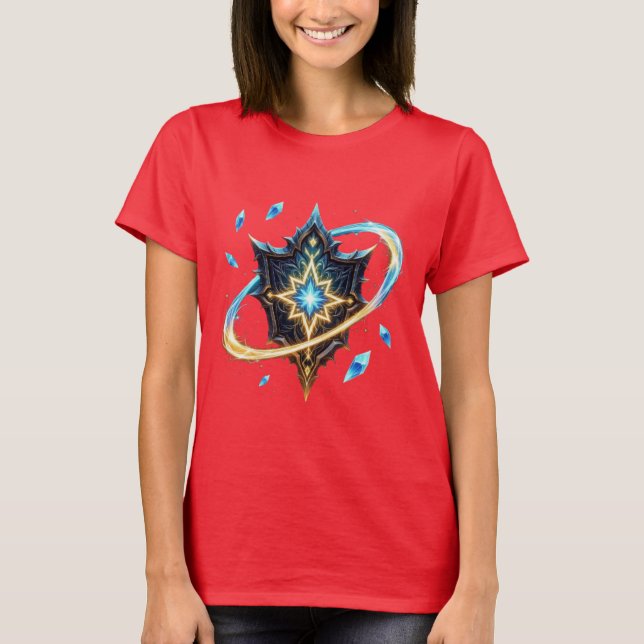 Fantasyemblem med svävande blad – Magisk Energi T Shirt (Framsida)