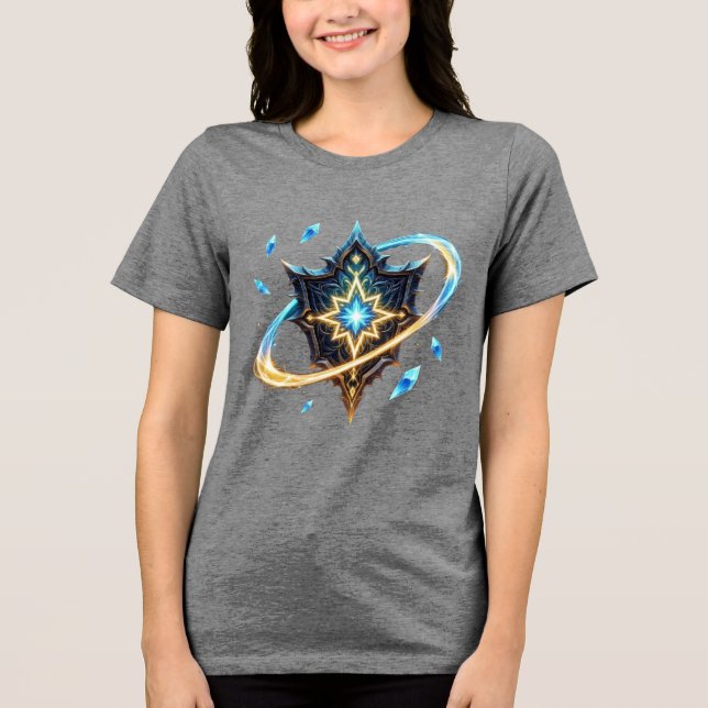 Fantasyemblem med svävande blad – Magisk Energi T Shirt (Framsida)