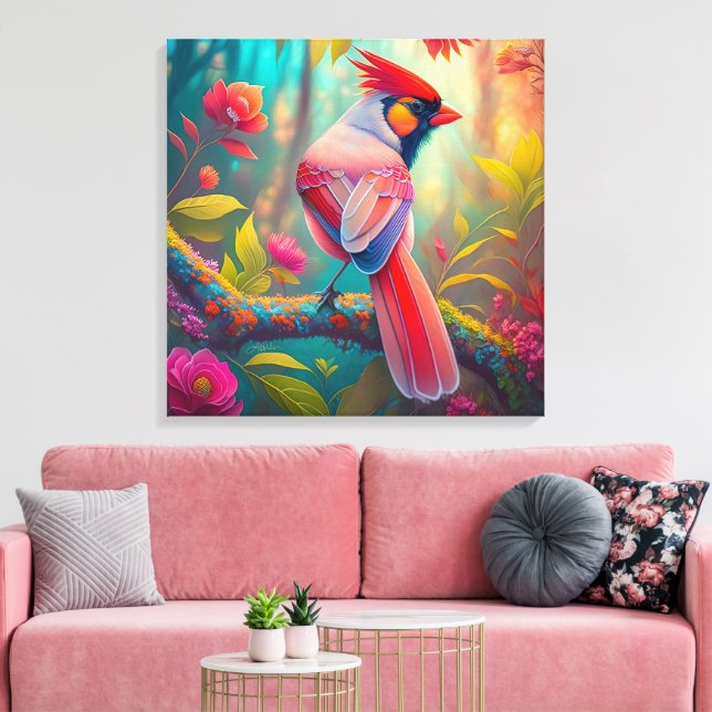 Fantasyfåglar Kardinalhane Canvastryck (Insitu (Vardagsrum))