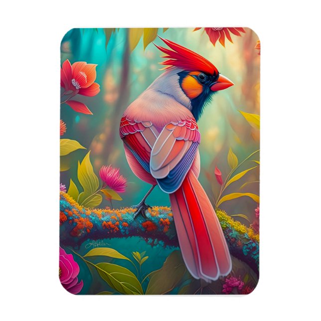 Fantasyfåglar Kardinalhane Magnet (Vertikal)