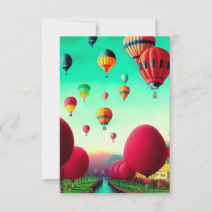 Fantasyfärgade luftballonger som flyger tack kort