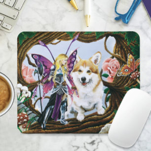 Fantasyfeöverdriven krigare Corgi Magisk skog Musmatta
