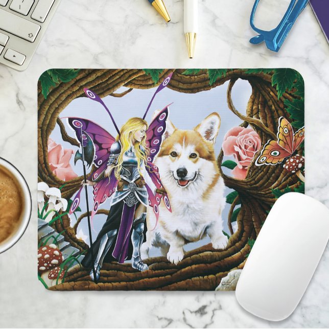 Fantasyfeöverdriven krigare Corgi Magisk skog Musmatta (Skapare uppladdad)