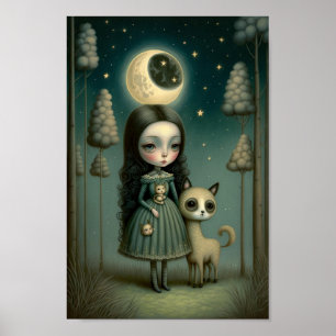 Fantasyflicka i skogen med månen poster