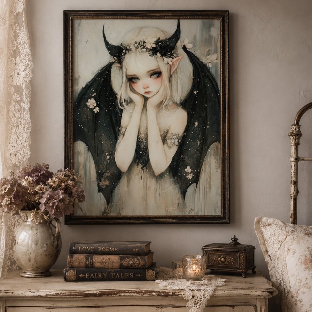 Fantasygotisk fe med blomkrona väggkonst fototryck (Skapare uppladdad)