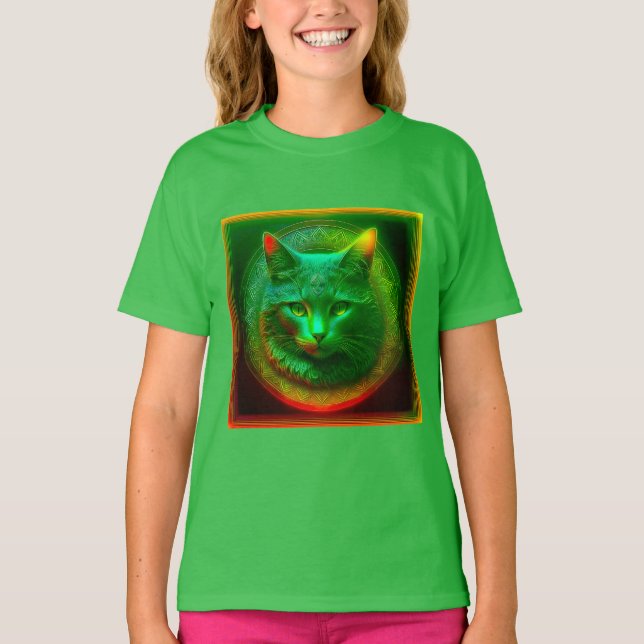 Fantasykatt framför vapensköld t shirt (Framsida)