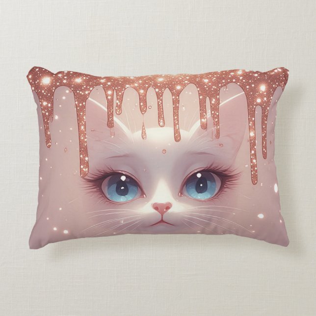 Fantasykatt med roséguld som droppade prydnadskudde (Framsidan)