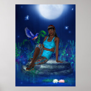 Fantasykonstaffisch Månsken Fågel Flicka Poster