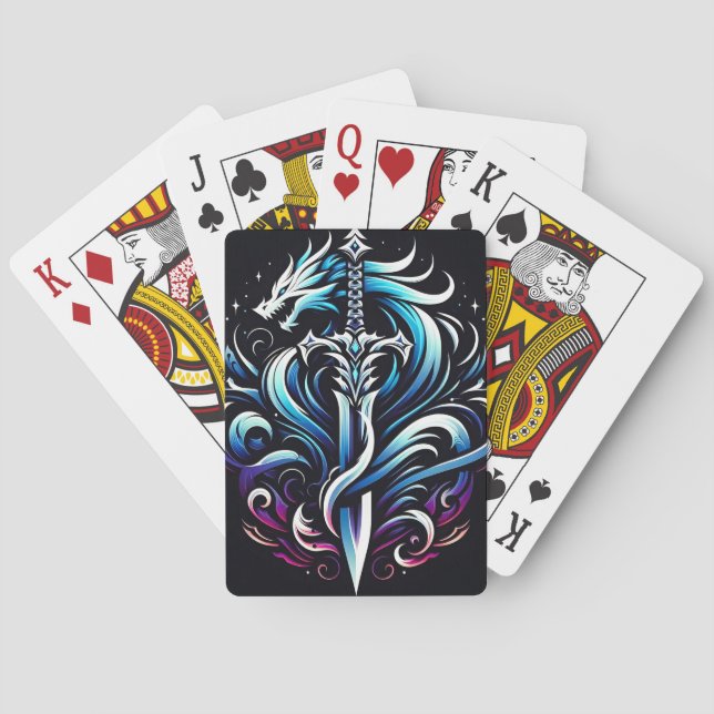 Fantasykrigare Mystisk Drak Svärd Flamma Casinokort (Baksidan)