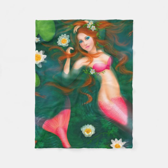 Fantasyröd sjöjungfru i sjö fleecefilt (Framsidan)