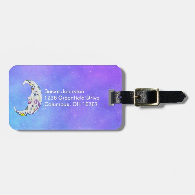 Fantasysk färglös Måne med Ansikte Himmel Bagagebricka (Horisontell Framsida)