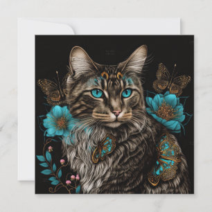 Fantasysk katt med blommor och fjärilar AI-konst