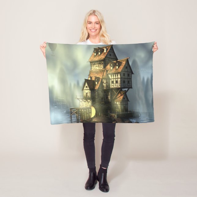 Fantasyska hus vid Vatten Fleecefilt (På plats)
