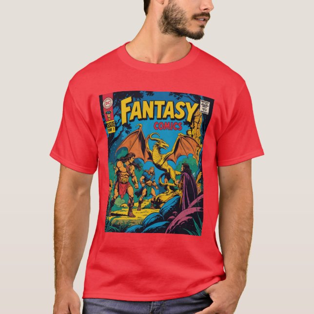 Fantasyska Tecknader: En Retro Äventyr friställd T Shirt (Framsida)