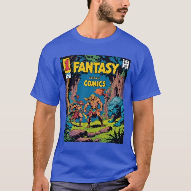 Fantasyska Tecknader: En Retro Äventyr friställd T Shirt (Framsida)