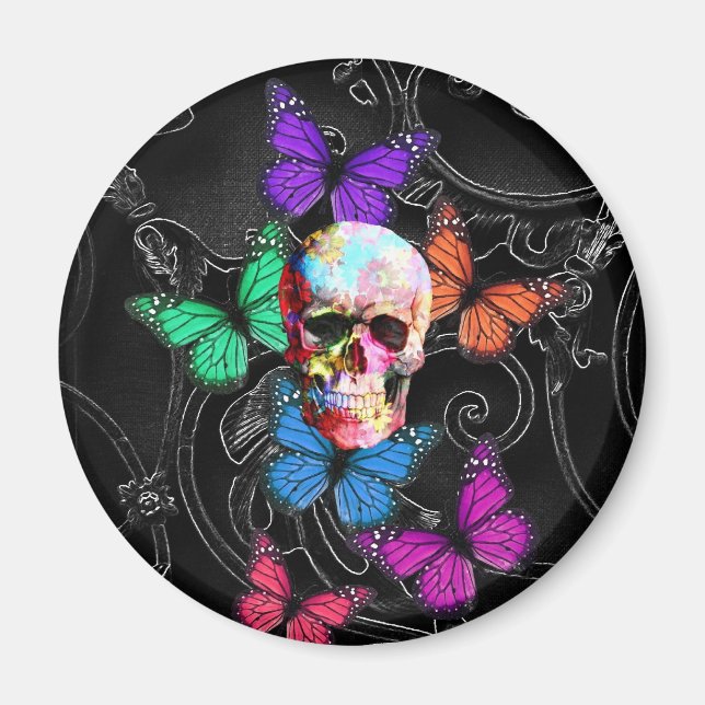 Fantasyskalle och färgad butterflies magnet (Framsidan)
