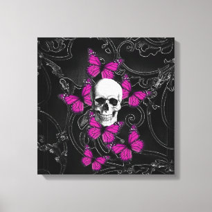 Fantasyskalle och shock rosa butterflies canvastryck