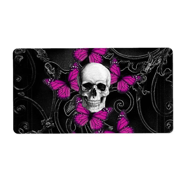 Fantasyskalle och shock rosa butterflies fraktsedel (Framsidan)