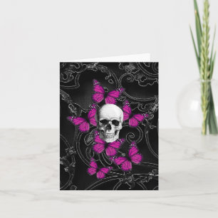 Fantasyskalle och shock rosa butterflies kort