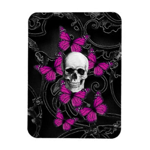 Fantasyskalle och shock rosa butterflies magnet