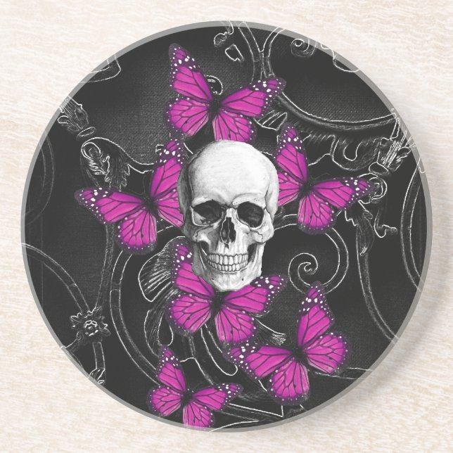 Fantasyskalle och shock rosa butterflies underlägg (Framsidan)