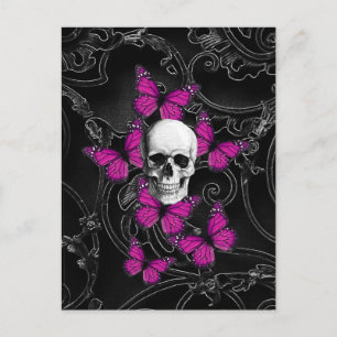 Fantasyskalle och shock rosa butterflies vykort