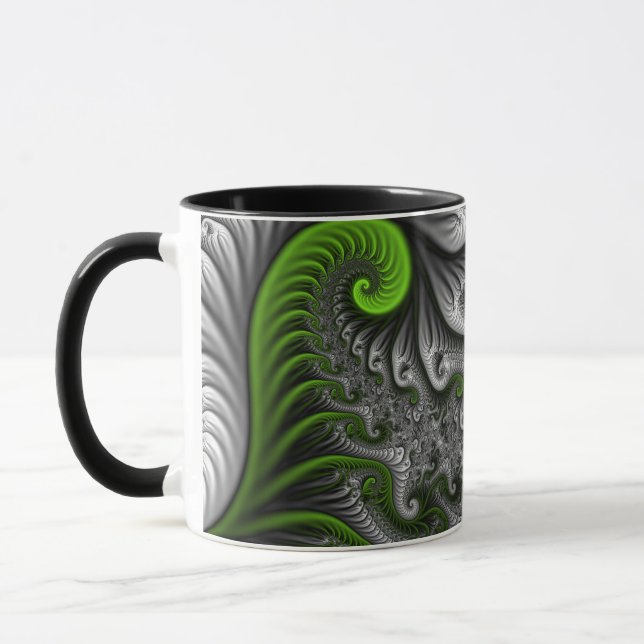 Fantasyvärld grön och grå abstrakt fraktalkonst mugg (Vänster)