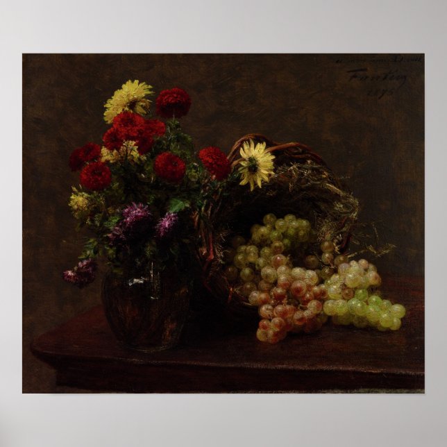 Fantin-Latour - Blommor och druvor Poster (Framsidan)