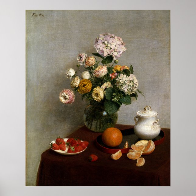 Fantin-Latour - Blommor och frukt Poster (Framsidan)