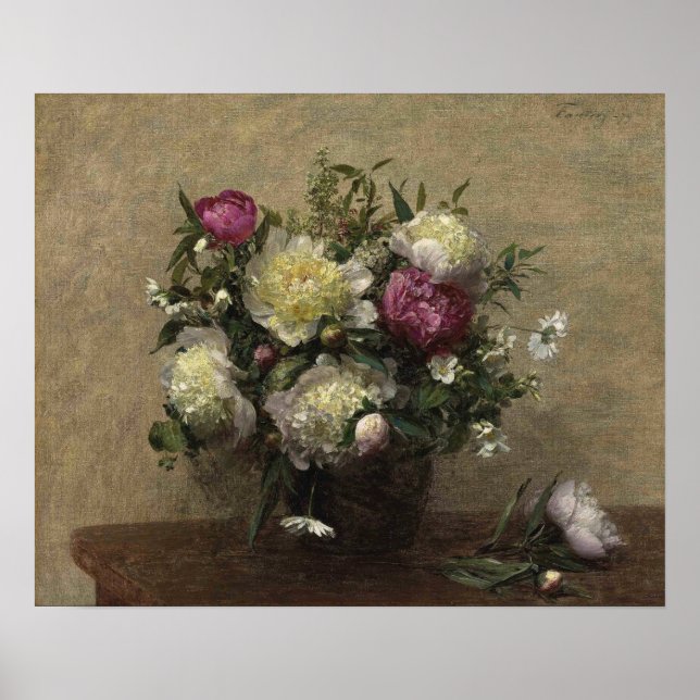 Fantin-Latour - Peonies Vas 1879 Poster (Framsidan)
