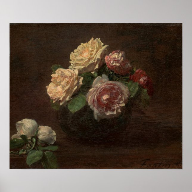 Fantin-Latour - Rosor i en skål Poster (Framsidan)