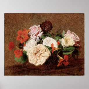 Fantin-Latour - Rosor Och Krasse I En Vas Poster