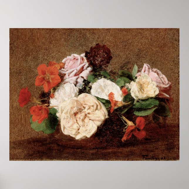 Fantin-Latour - Rosor Och Krasse I En Vas Poster (Framsidan)