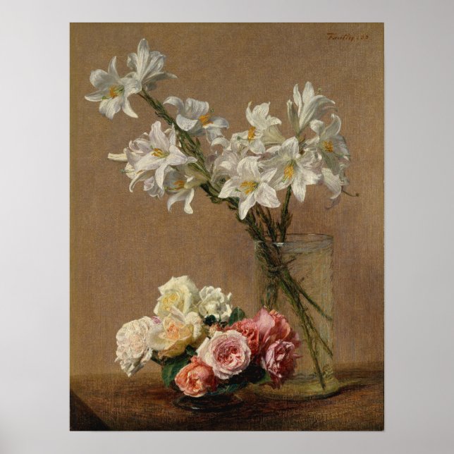 Fantin-Latour - Rosor Och Liljor Poster (Framsidan)