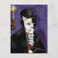 Fantom Cat Mask Tuxedo Cat Fantasy Art-vykort