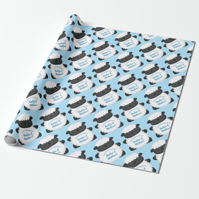Får Baby Shower Farm Blue Boy Presentpapper (Utrullad)